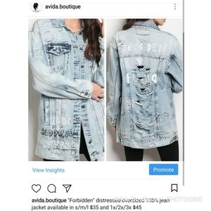 Oversized distressed denim jacket